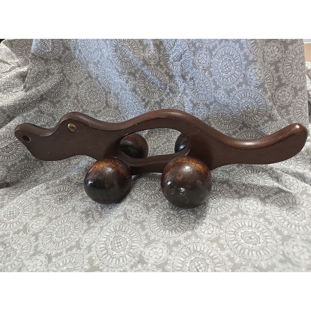 13" Wooden Alligator‎ Crocodile Back Massager Handheld Roller Tool Therapy Toy